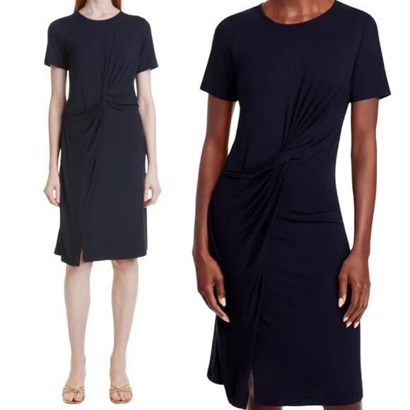 Kobi Halperin Shuli Mini Dress Short Sleeve Ruched Twist Front Navy Blue Large - Picture 1 of 7
